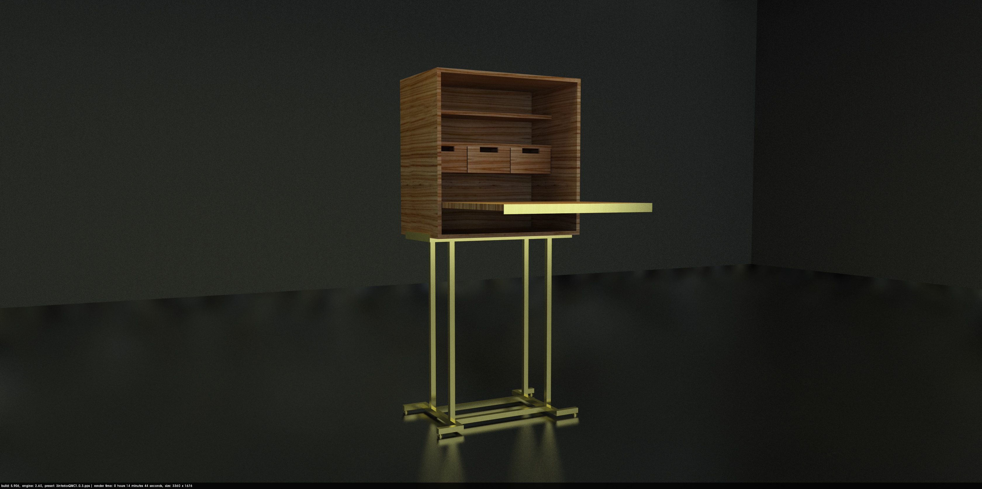 H-Leg Series Brass Desk Open