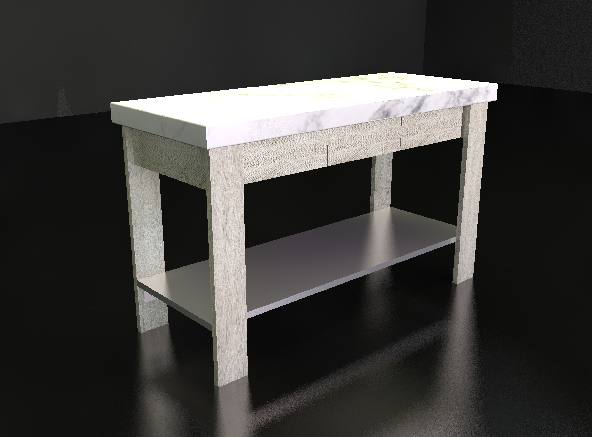 Marble Oak Leg Console Zinc Shelf