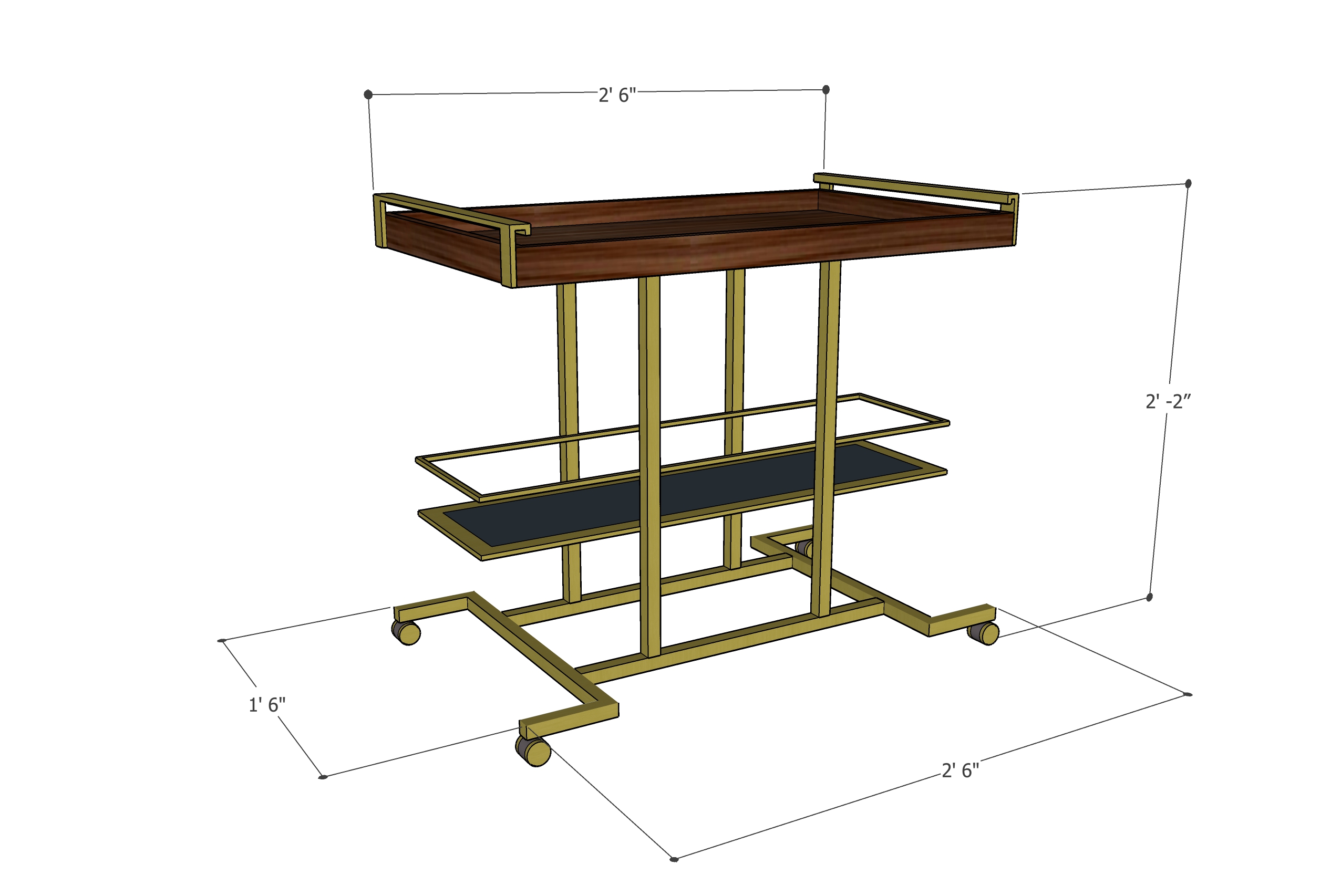 H-Leg Series Cart Brass Dimensions