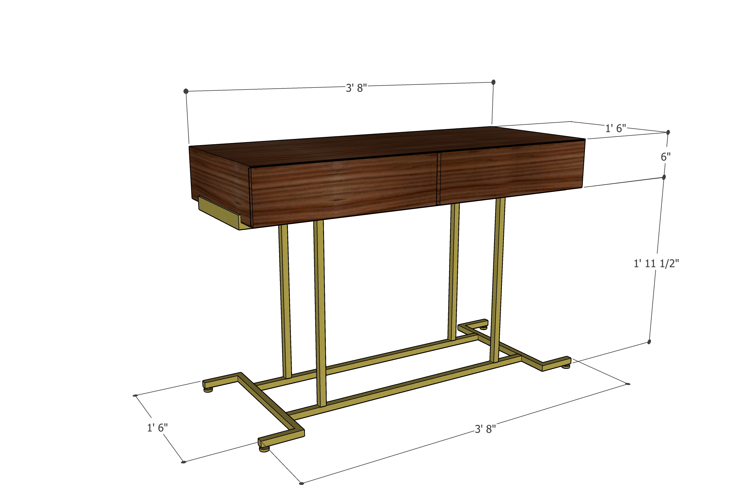 H-Leg Series Brass Console Dimensions